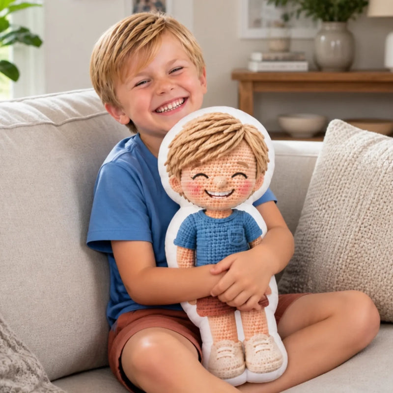 Custom Photo Crochet-Style Family Doll Gifts - Personalized Shaped Pillow