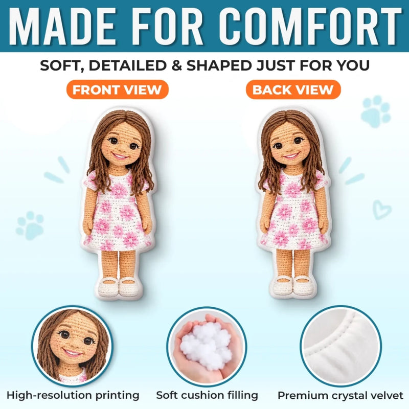 Custom Photo Grandma and Granddaughter Crochet-Style Character Gifts - Personalized Shaped Pillow