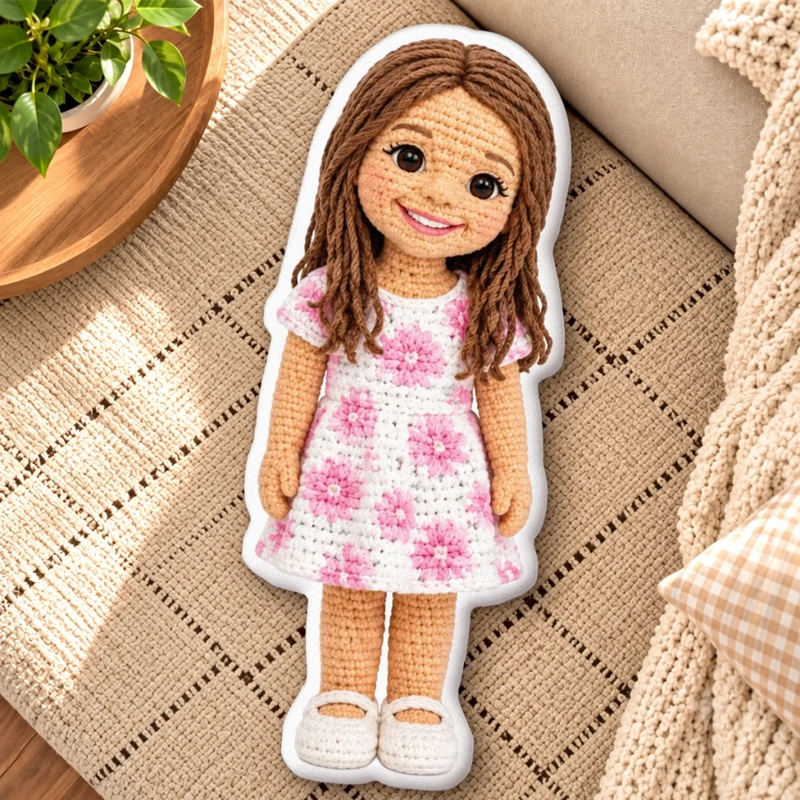Custom Photo Grandma and Granddaughter Crochet-Style Character Gifts - Personalized Shaped Pillow