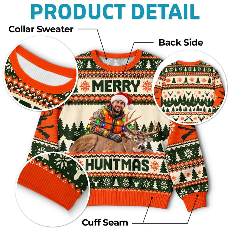 Custom Photo Christmas Hunting Gifts for Men - Personalized Ugly Sweatshirt