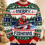 Custom Photo Fishmas Christmas Gifts for Anglers - Personalized Ugly Sweatshirt