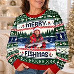 Custom Photo Fishmas Christmas Gifts for Anglers - Personalized Ugly Sweatshirt