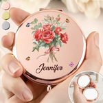 Custom Name Rose and Butterfly Bouquet Gifts For Women - Personalized Compact Mirror