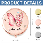 Custom Name Butterfly Floral Gifts For Women - Personalized Compact Mirror