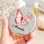 Custom Name Butterfly Floral Gifts For Women - Personalized Compact Mirror
