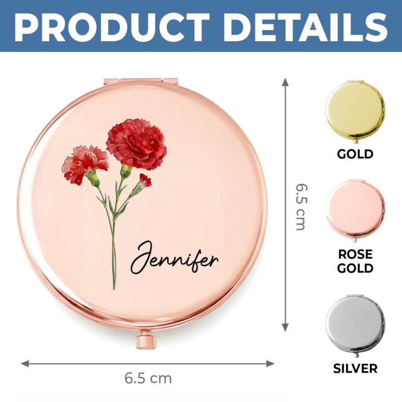 Custom Name Flower Gifts For Women - Personalized Compact Mirror