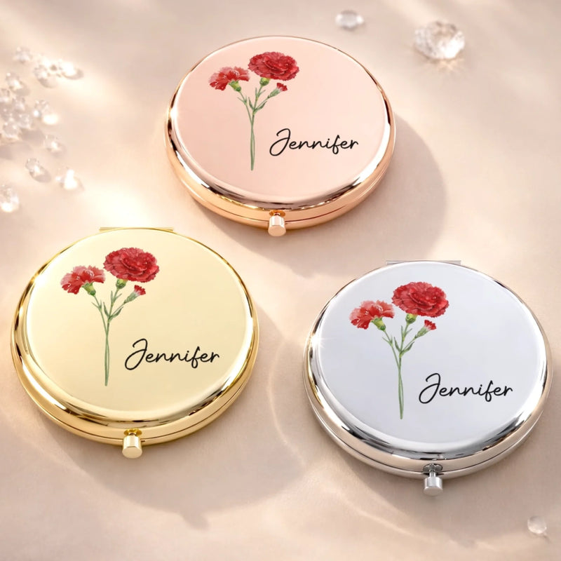 Custom Name Flower Gifts For Women - Personalized Compact Mirror