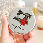 Custom Name Sewing Machine Floral Gifts For Seamstresses, Women - Personalized Compact Mirror