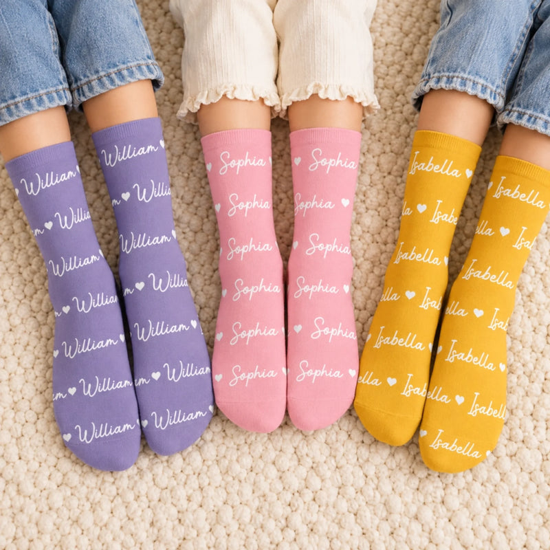 Custom Name Heart Pattern Gifts For Family, Kids - Personalized Middle Tube Socks