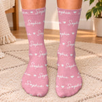 Custom Name Heart Pattern Gifts For Family, Kids - Personalized Middle Tube Socks