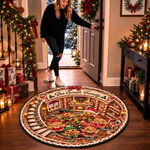 Custom Name Christmas Gingerbread Family Decor - Personalized Quilted Round Mat