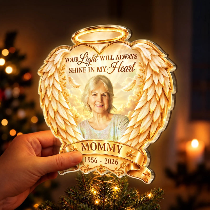 Custom Photo LED Tree Topper - Personalized  Memorial Sympathy Gifts For Loss Of Mom, Dad - Always Close In Spirit