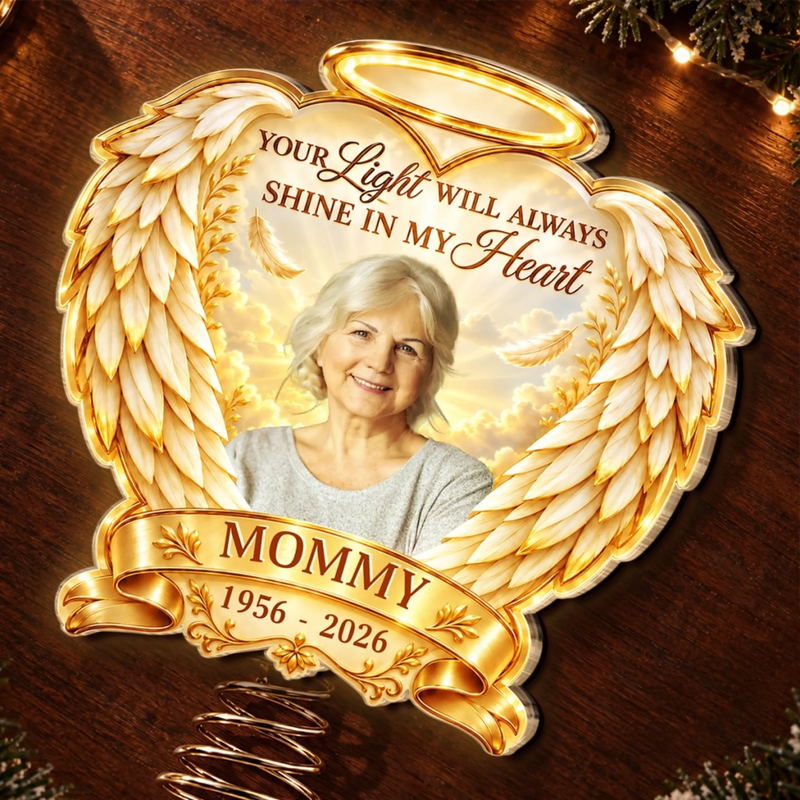 Custom Photo LED Tree Topper - Personalized  Memorial Sympathy Gifts For Loss Of Mom, Dad - Always Close In Spirit