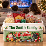 Custom Name Christmas Movie Night Gifts for Families - Personalized Storage Basket
