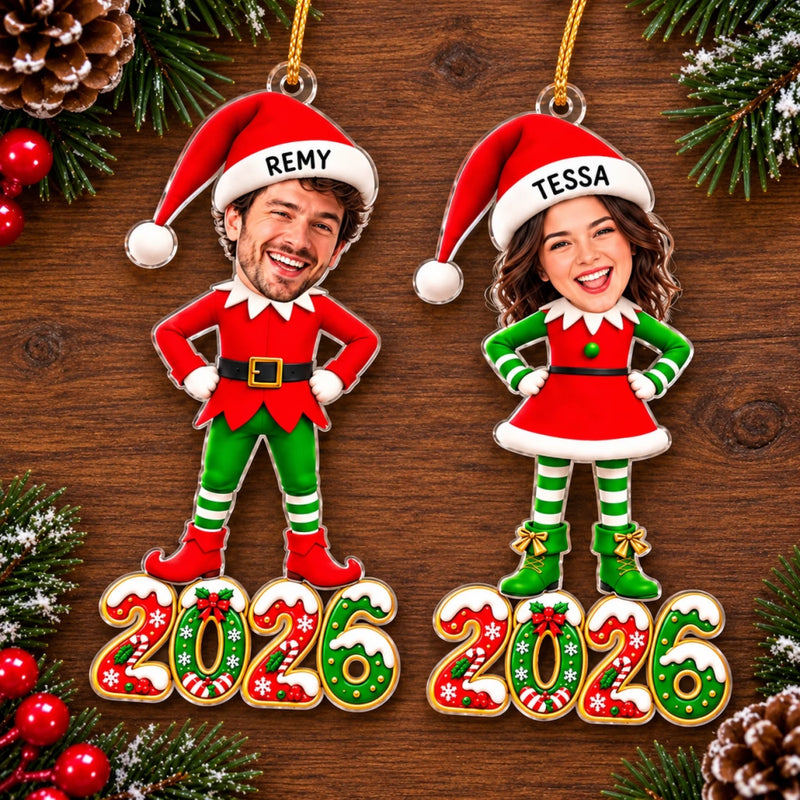 Custom Photo Christmas Elf Couple Gifts - Personalized Acrylic Ornament