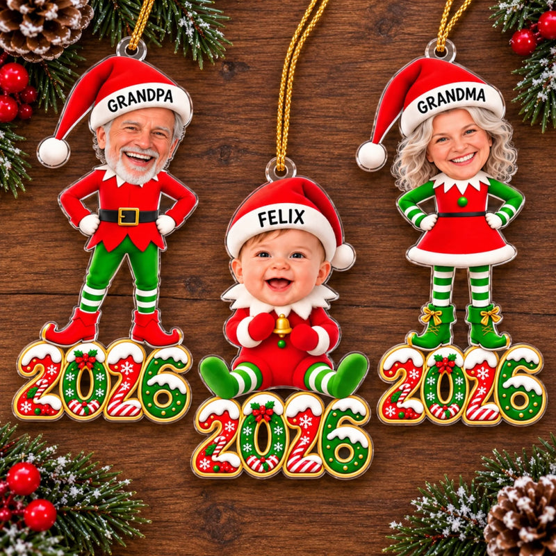 Custom Photo Grandchildren As Elves Family Christmas Gifts For Grandma, Grandpa - Personalized Acrylic Ornament
