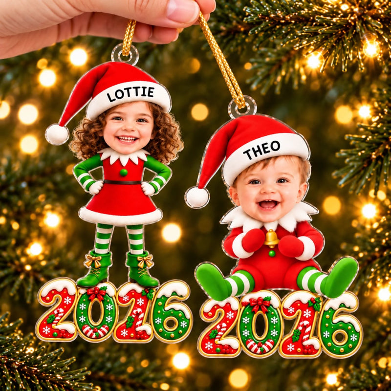Custom Photo Baby Elf First Christmas Gifts For Kids - Personalized Acrylic Ornament