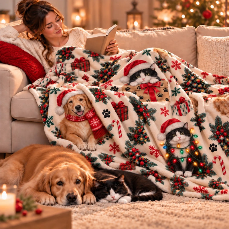 Custom Pet Photo Pattern Christmas Gifts For Dog And Cat Lovers - Personalized Blanket