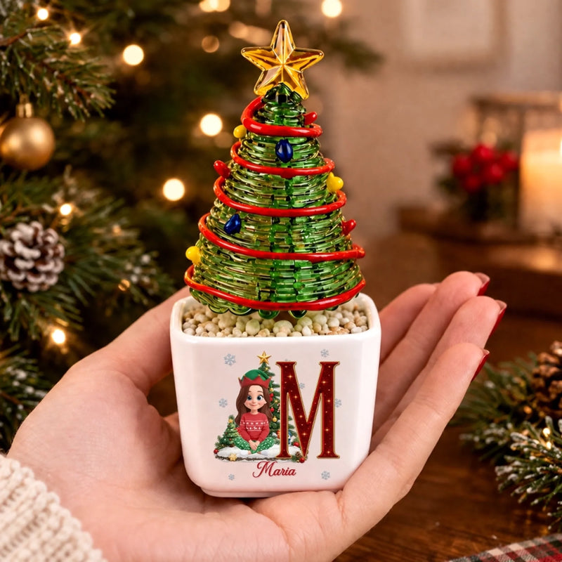 Custom Name Initial Christmas Tree Gifts For Family - Personalized Glass Everlasting Christmas