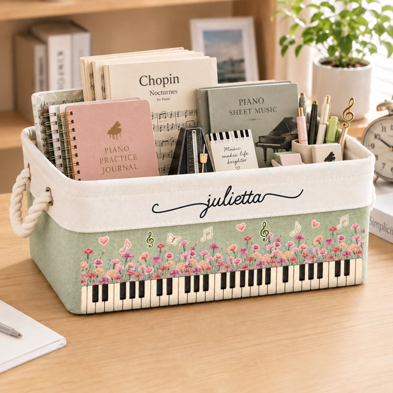 Custom Name Birth Month Flower Music Gifts For Piano Lovers - Personalized Storage Basket