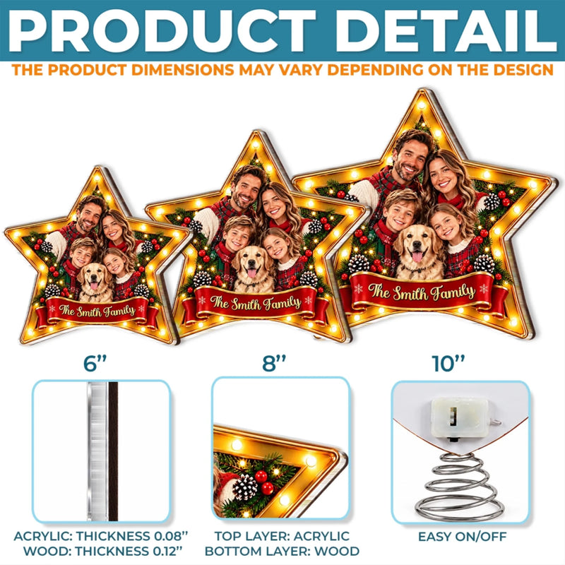 Custom Photo Christmas Family Gifts - Personalized LED Tree Topper