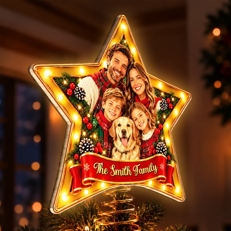 Custom Photo Christmas Family Gifts - Personalized LED Tree Topper