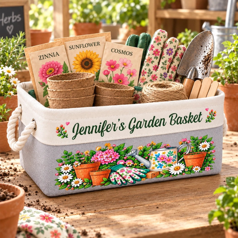 Custom Name Flower Gardening Gifts For Gardeners - Personalized Storage Basket