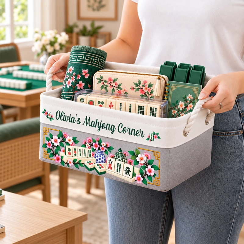Custom Name Mahjong Game Storage - Personalized Storage Basket