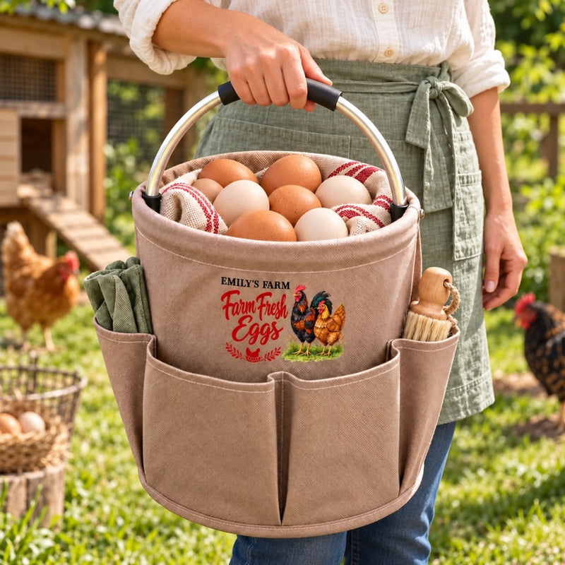 Custom Name Farm Fresh Eggs Gifts For Chicken Keepers - Personalized Gardening Tool Bag
