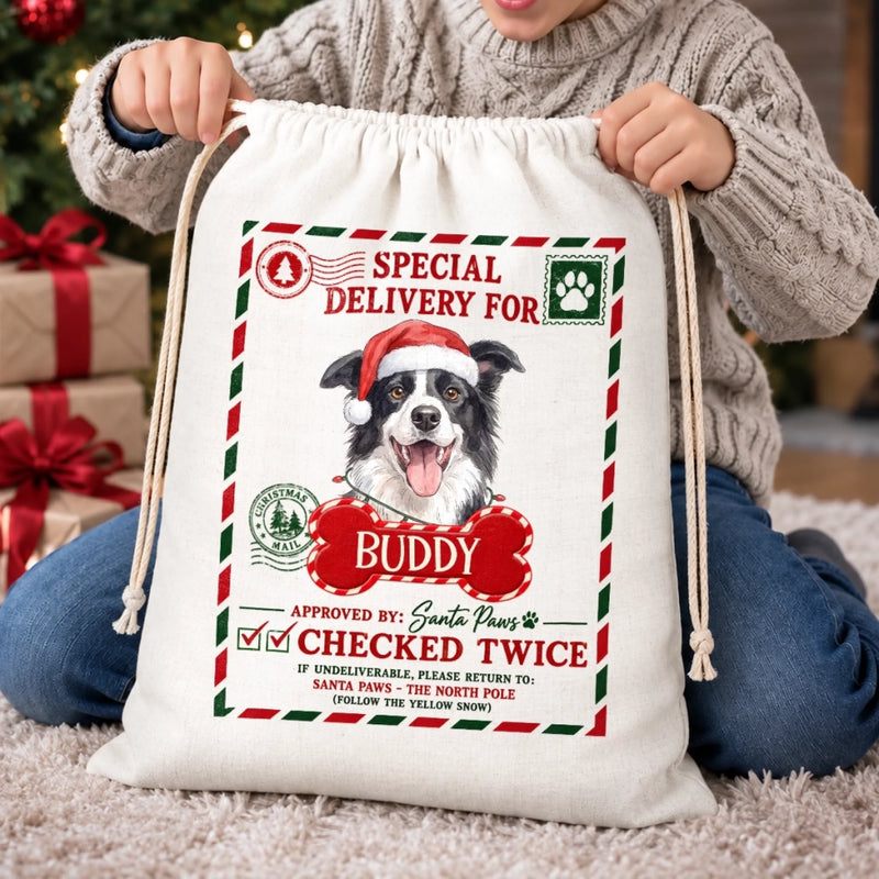 Custom Pet Photo Christmas Gifts for Pet Lovers - Personalized Drawstring Gift Bag
