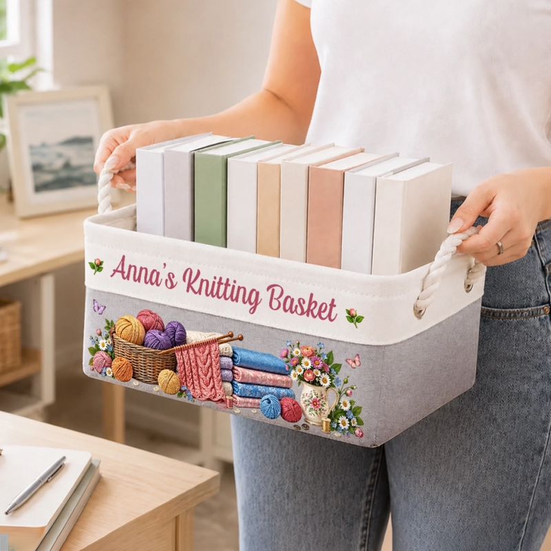 Custom Name Knitting Gifts For Knitters, Crocheters, Women - Personalized Storage Basket