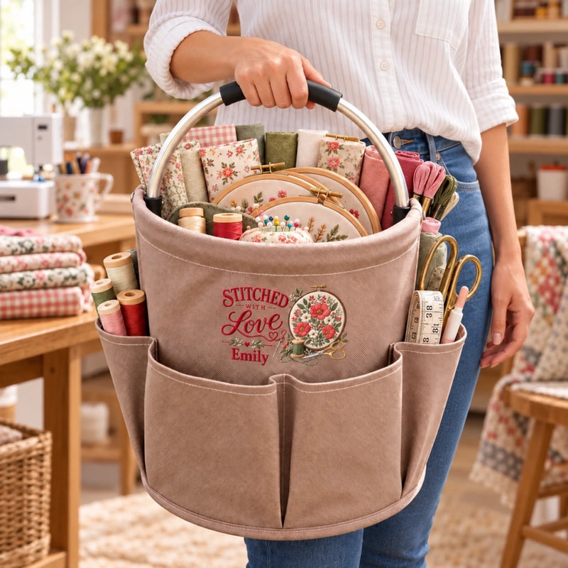 Custom Name Stitched With Love Craft Gifts - Personalized Gardening Tool Bag