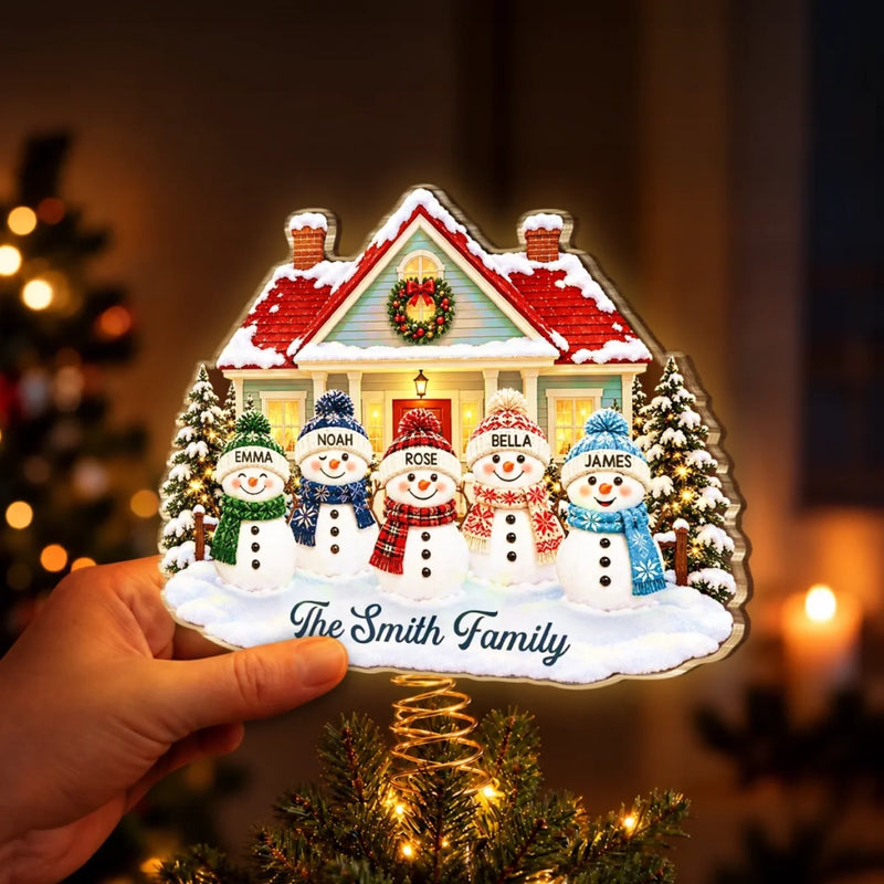 Custom Name Snowman Christmas Gifts For Families - Personalized LED Tree Topper