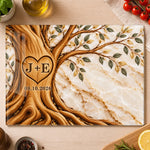 Custom Initials Heart Tree Anniversary Gifts For Couples - Personalized Glass Cutting Board