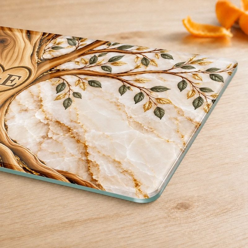Custom Initials Heart Tree Anniversary Gifts For Couples - Personalized Glass Cutting Board
