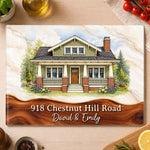 Custom Photo House Portrait Housewarming Gifts For Families - Personalized Glass Cutting Board