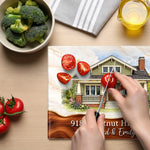Custom Photo House Portrait Housewarming Gifts For Families - Personalized Glass Cutting Board