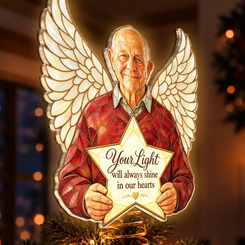 Custom Photo Memorial Angel Christmas Decor - Personalized LED Tree Topper