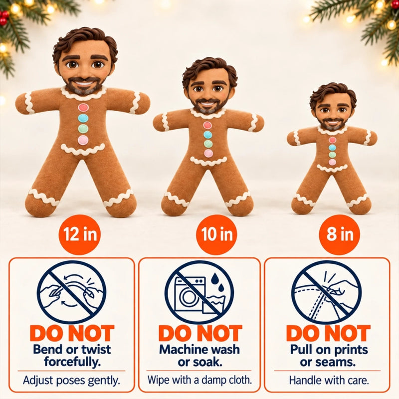 Custom Photo Gingerbread Character Christmas Gifts Besties, Sisters, Coworkers - Personalized Poseable Plush Doll