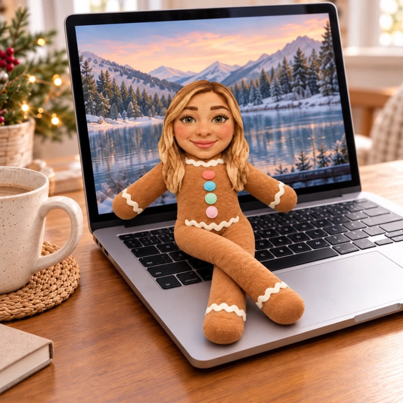 Custom Photo Gingerbread Character Christmas Gifts Besties, Sisters, Coworkers - Personalized Poseable Plush Doll