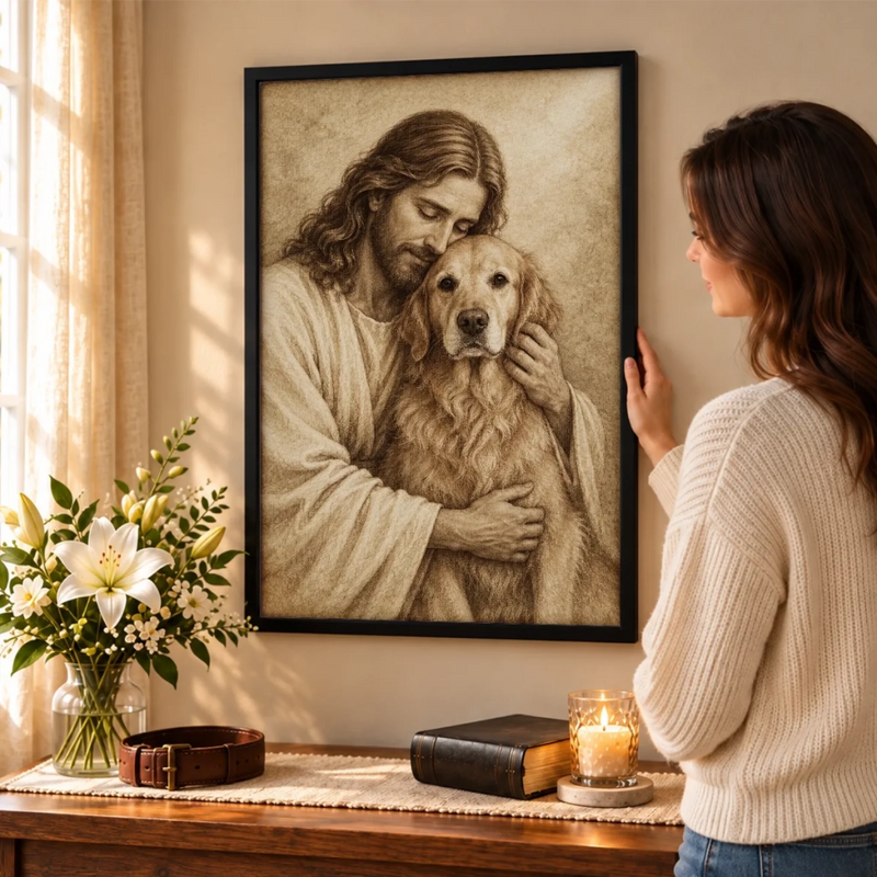 Custom Pet Photo Christian Dog Portrait Decor - Personalized Poster