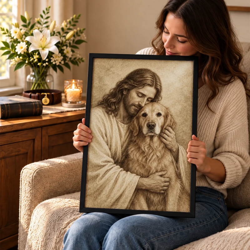 Custom Pet Photo Christian Dog Portrait Decor - Personalized Poster