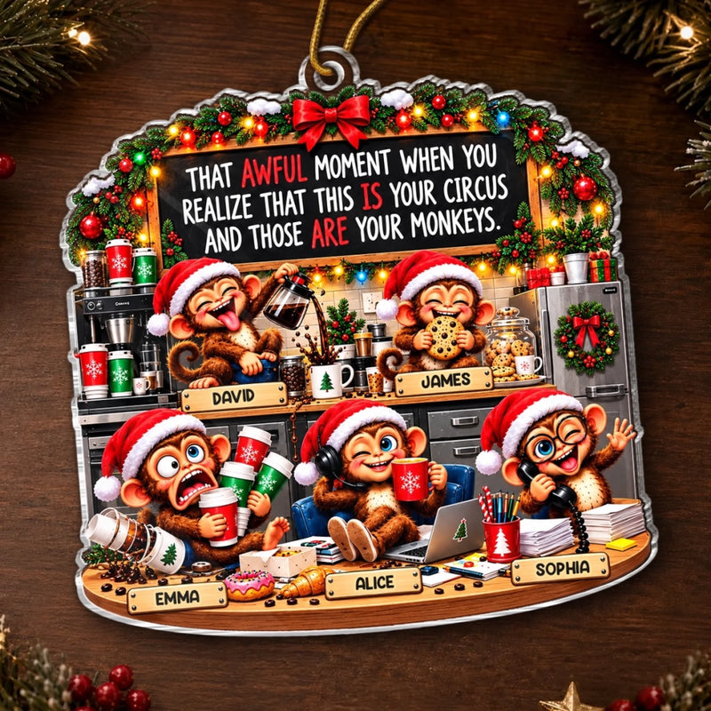 Custom Name Office Monkey Christmas Gifts for Coworkers and Work Besties - Personalized Acrylic Ornament