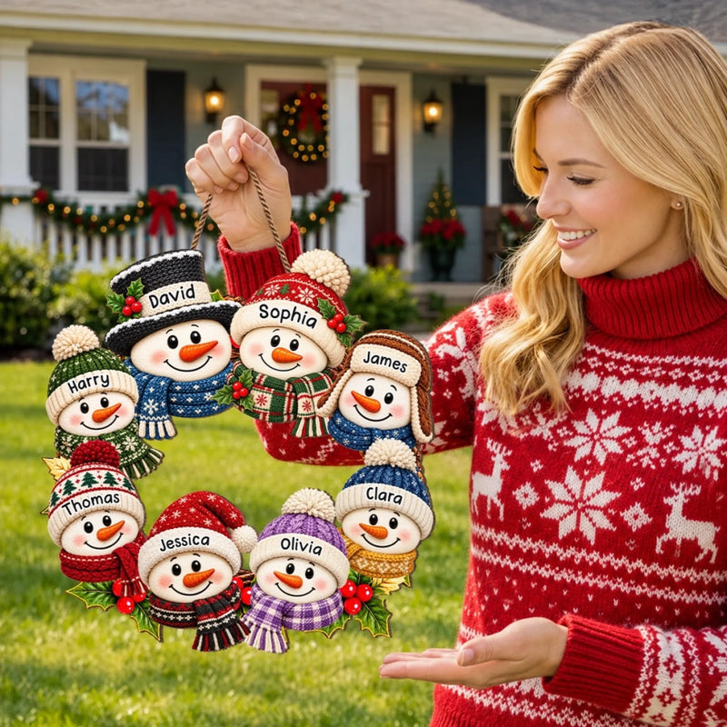 Custom Name Christmas Snowman Family Decor - Personalized Custom Shaped Wood Sign