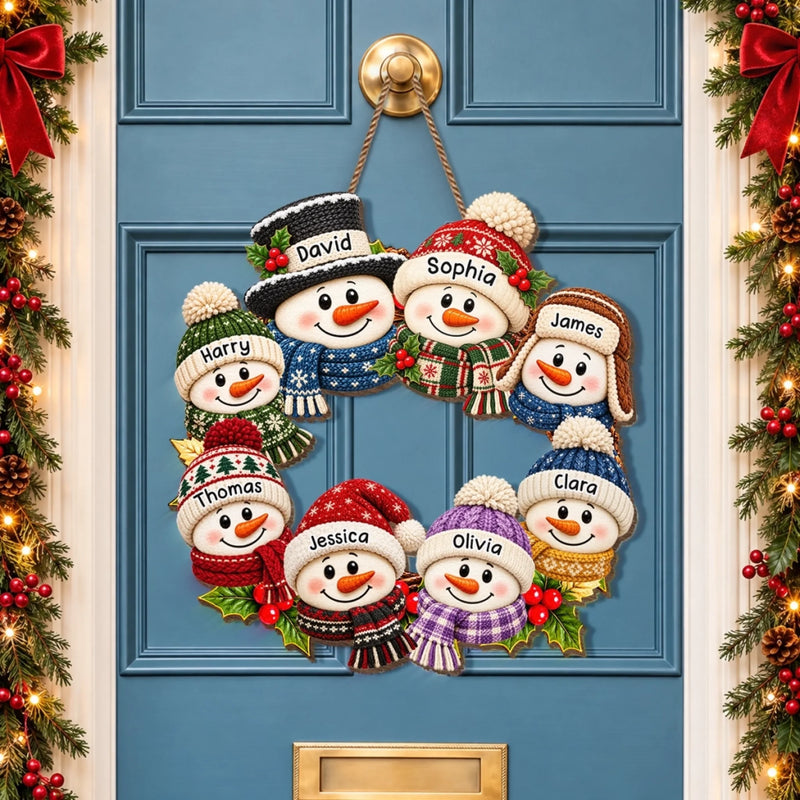 Custom Name Christmas Snowman Family Decor - Personalized Custom Shaped Wood Sign