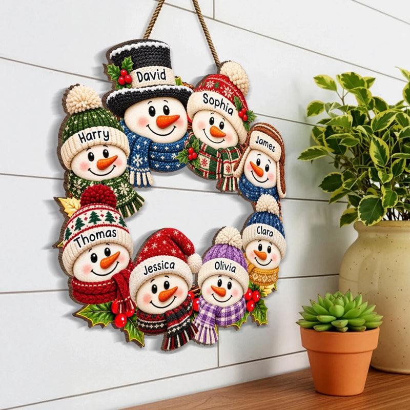 Custom Name Christmas Snowman Family Decor - Personalized Custom Shaped Wood Sign