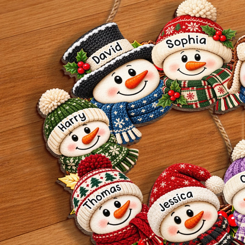 Custom Name Christmas Snowman Family Decor - Personalized Custom Shaped Wood Sign