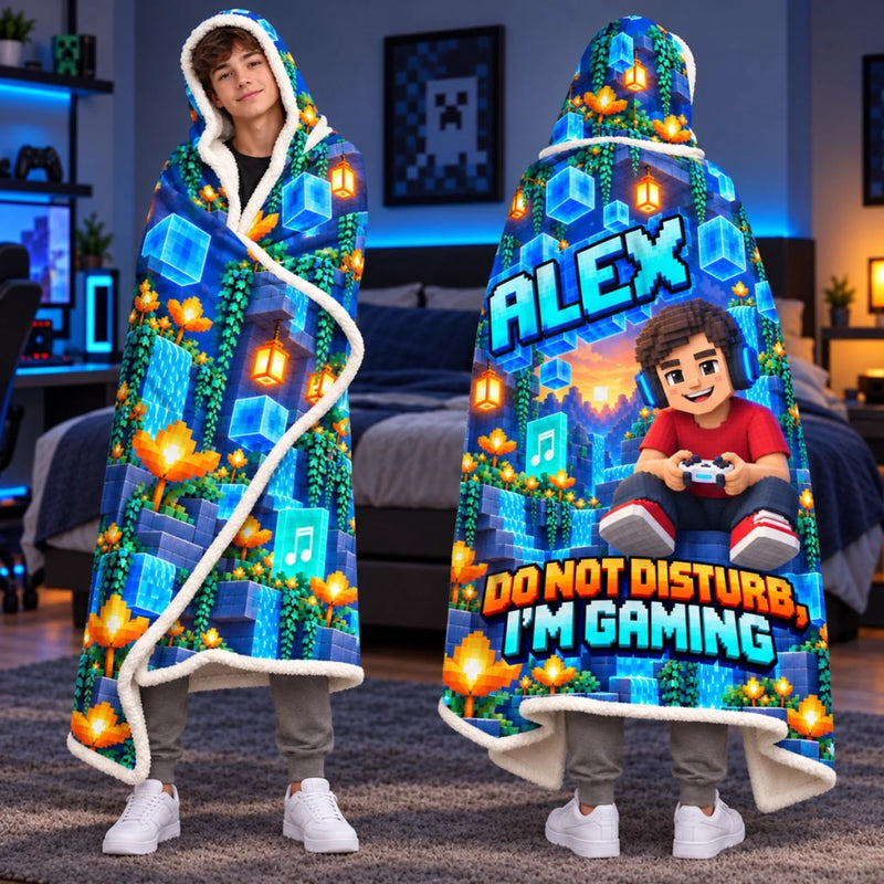 Custom Photo Gaming Do Not Disturb Gifts for Kids - Personalized Wearable Blanket Hoodie