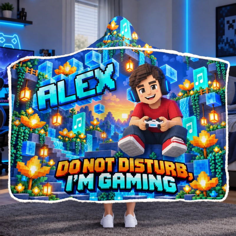 Custom Photo Gaming Do Not Disturb Gifts for Kids - Personalized Wearable Blanket Hoodie
