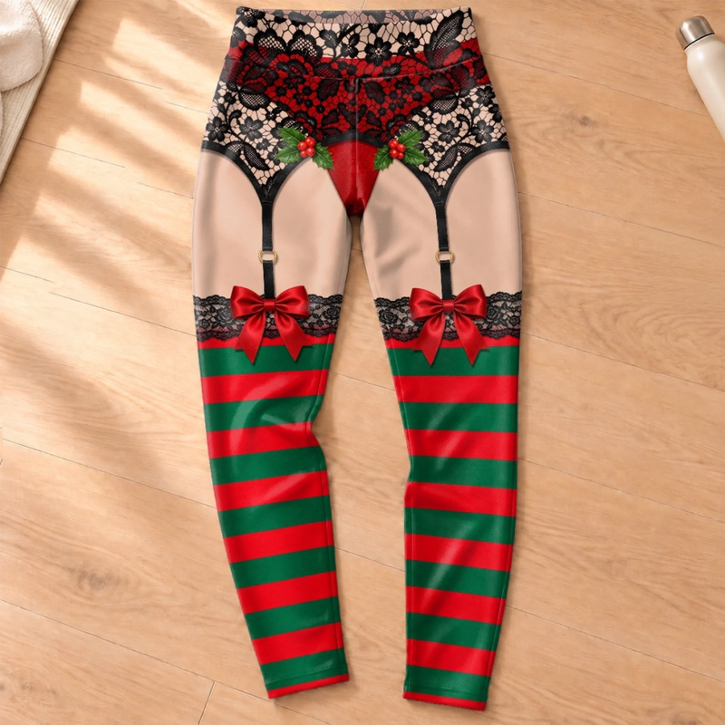 Custom Funny Naughty Christmas Stocking Illusion Leggings - Personalized Leggings